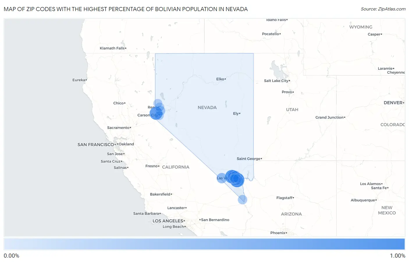 Zip Codes with the Highest Percentage of Bolivian Population in Nevada Map