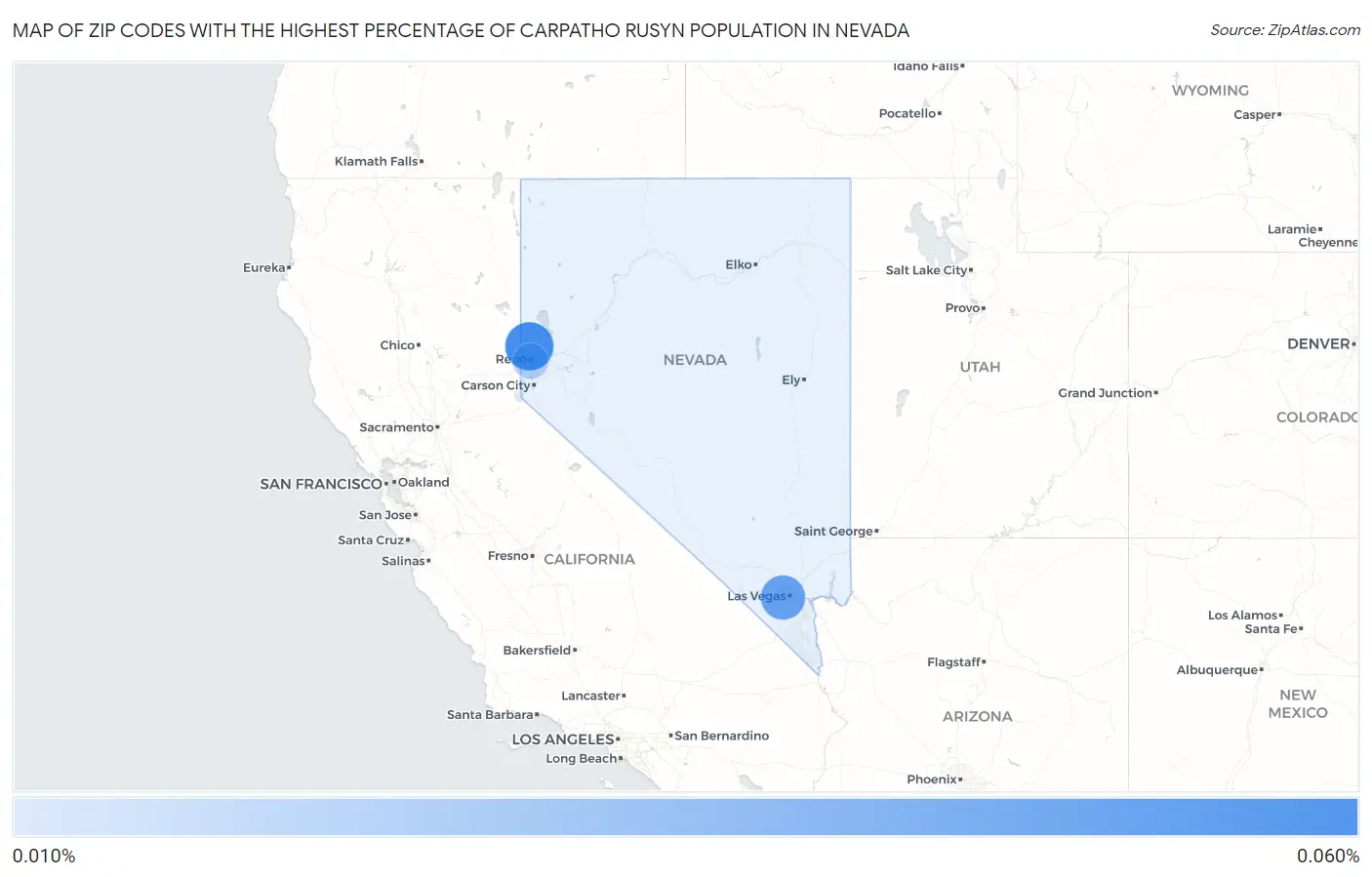 Zip Codes with the Highest Percentage of Carpatho Rusyn Population in Nevada Map