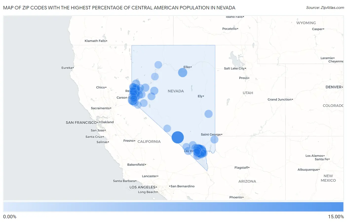 Zip Codes with the Highest Percentage of Central American Population in Nevada Map
