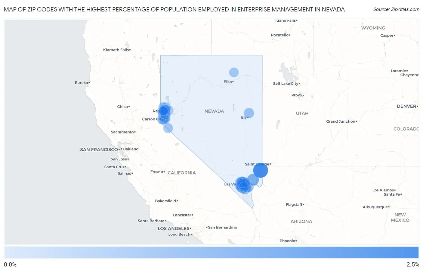 Zip Codes with the Highest Percentage of Population Employed in Enterprise Management in Nevada Map