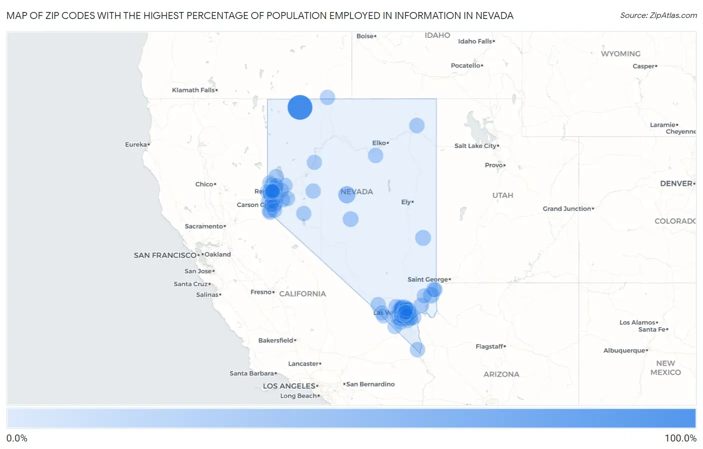 Zip Codes with the Highest Percentage of Population Employed in Information in Nevada Map