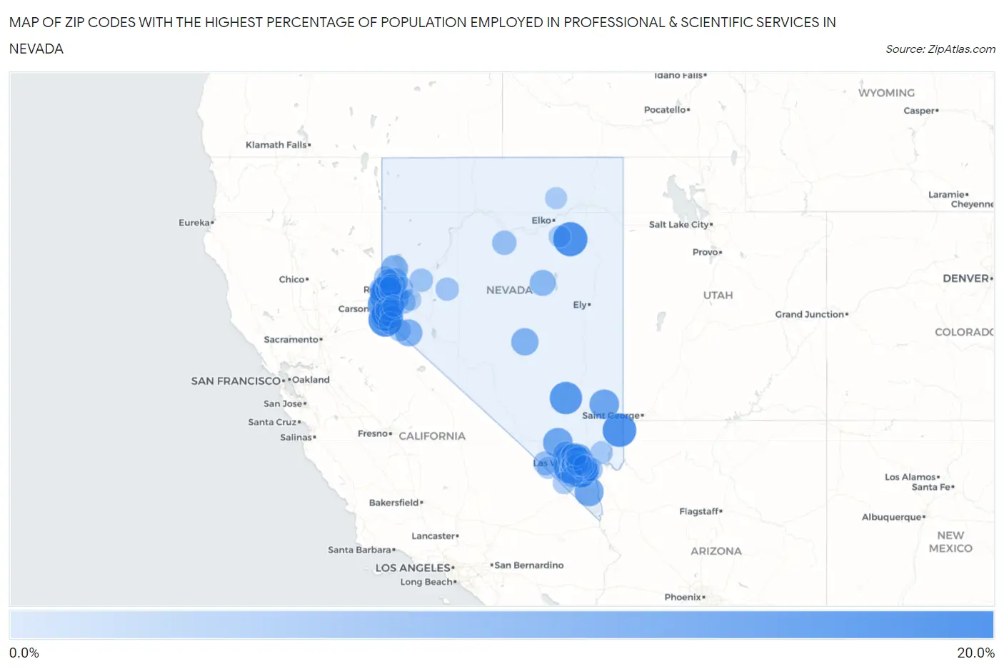 Zip Codes with the Highest Percentage of Population Employed in Professional & Scientific Services in Nevada Map