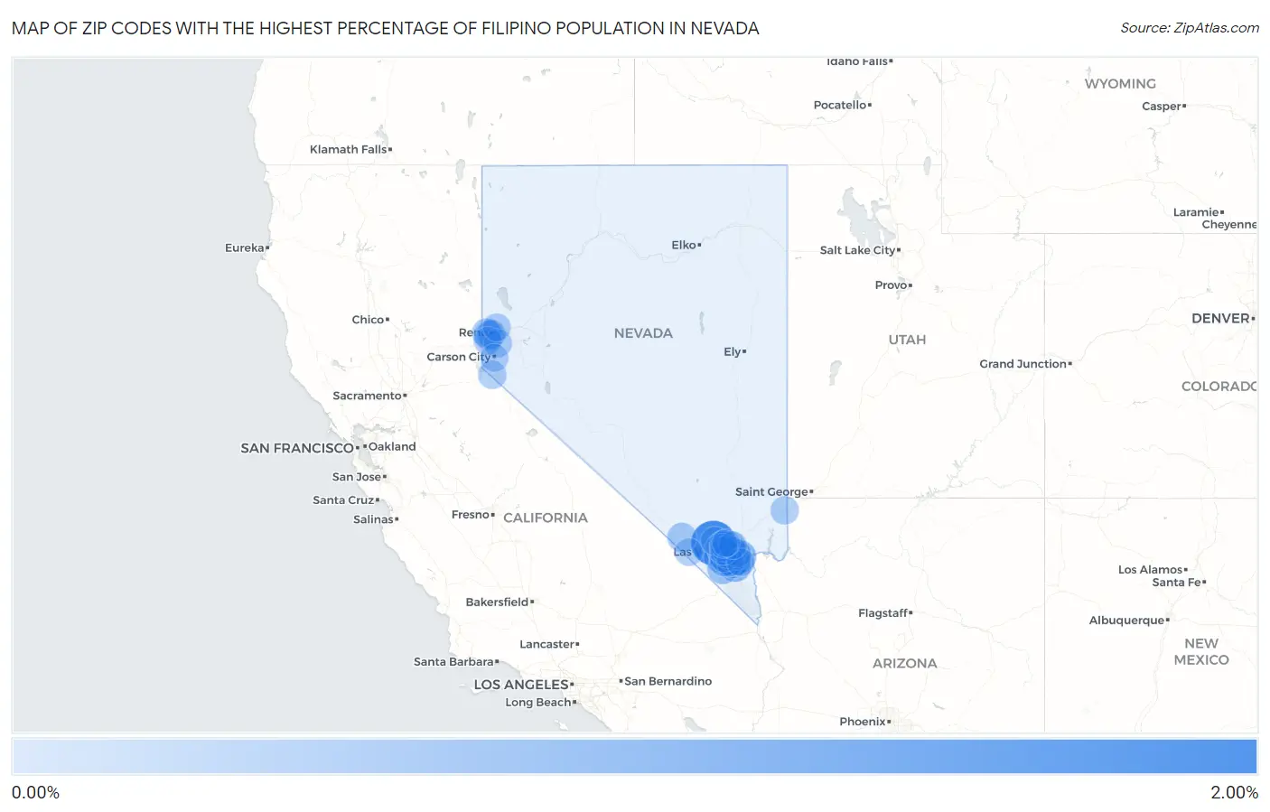 Zip Codes with the Highest Percentage of Filipino Population in Nevada Map