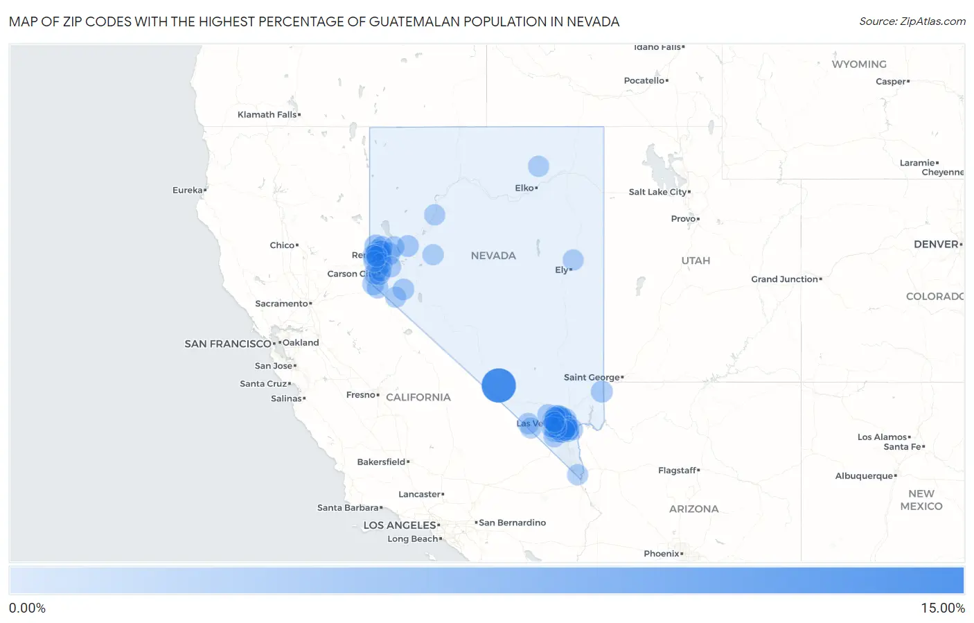 Zip Codes with the Highest Percentage of Guatemalan Population in Nevada Map