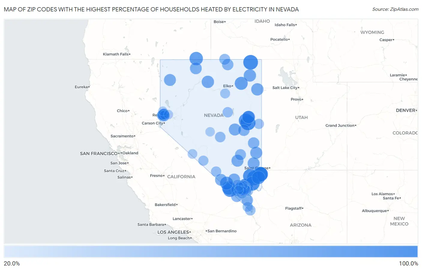 Zip Codes with the Highest Percentage of Households Heated by Electricity in Nevada Map