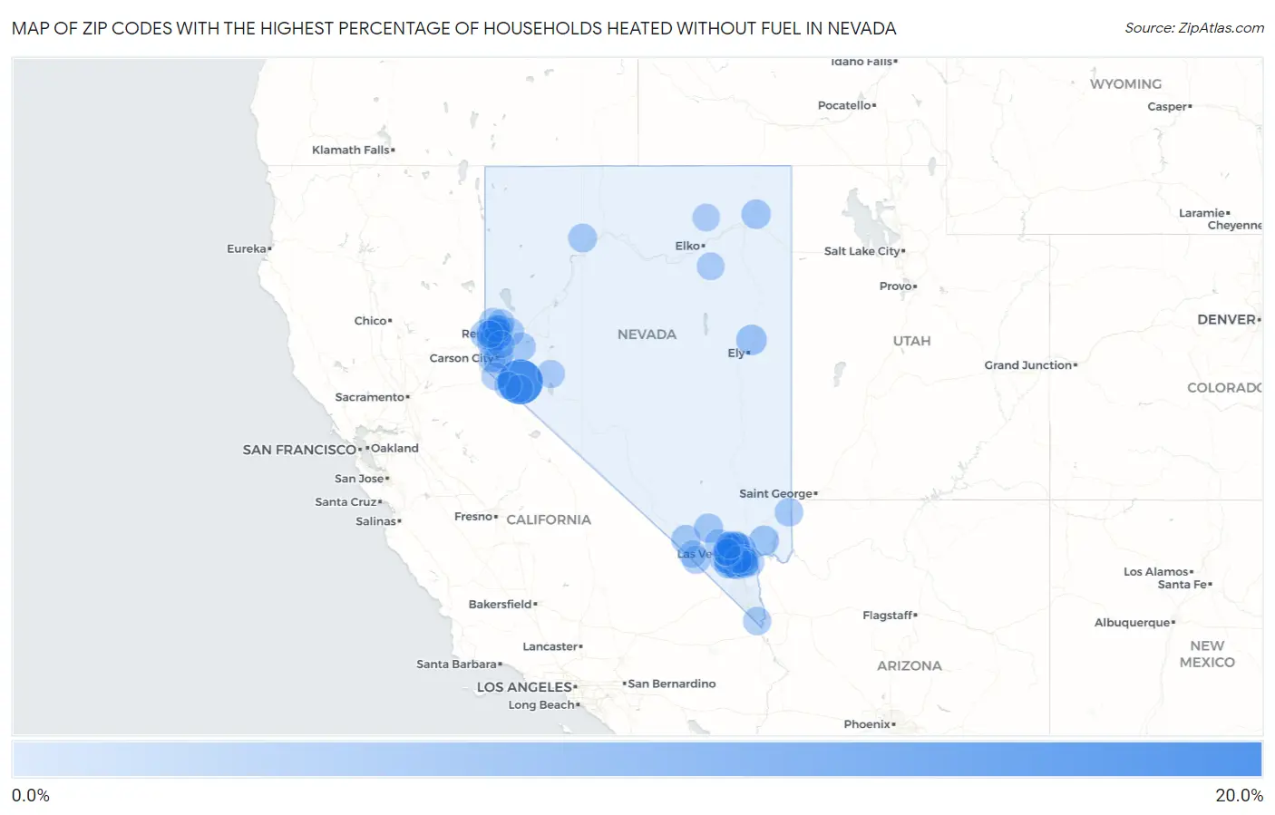 Zip Codes with the Highest Percentage of Households Heated without Fuel in Nevada Map