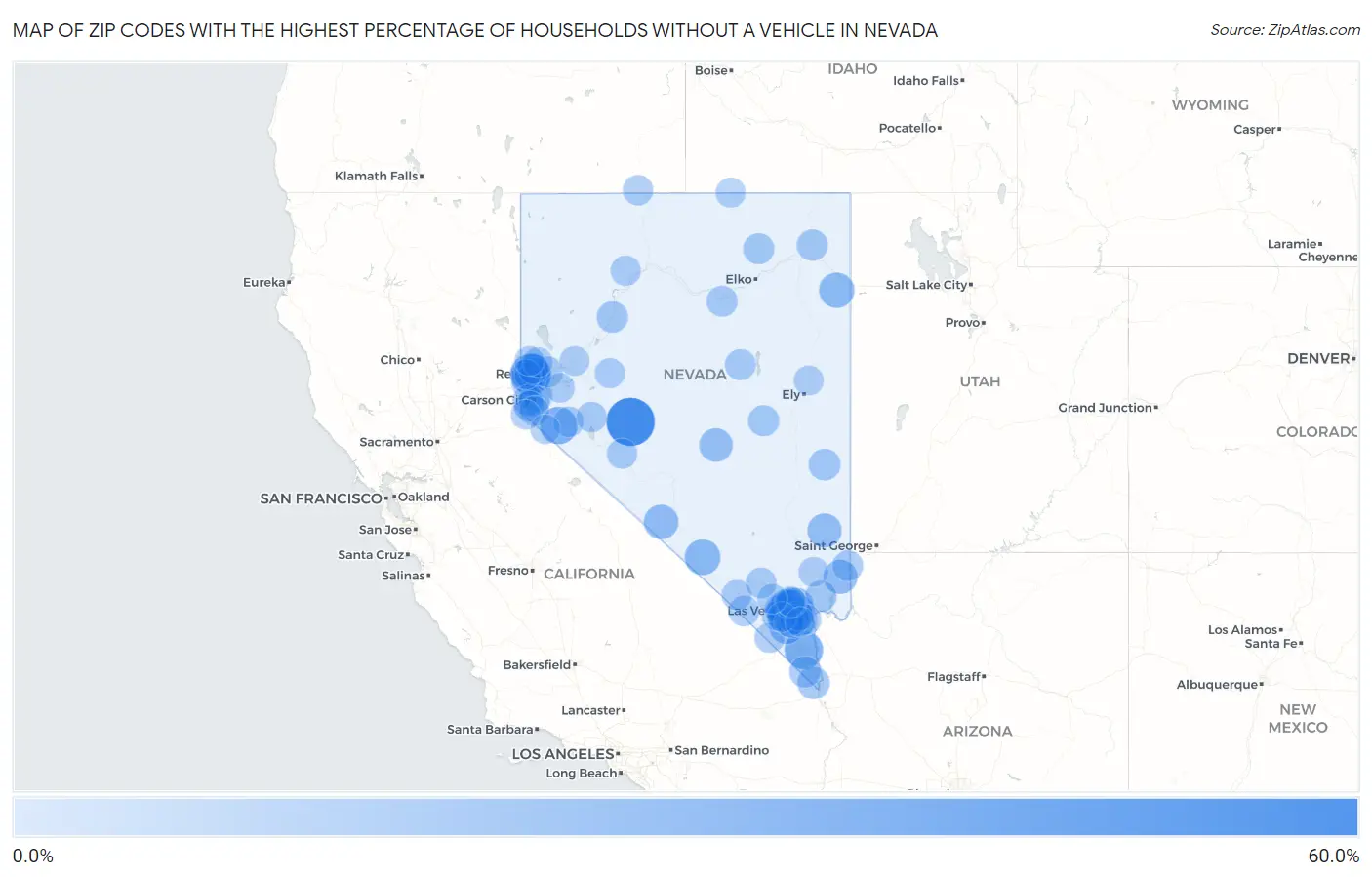 Zip Codes with the Highest Percentage of Households Without a Vehicle in Nevada Map