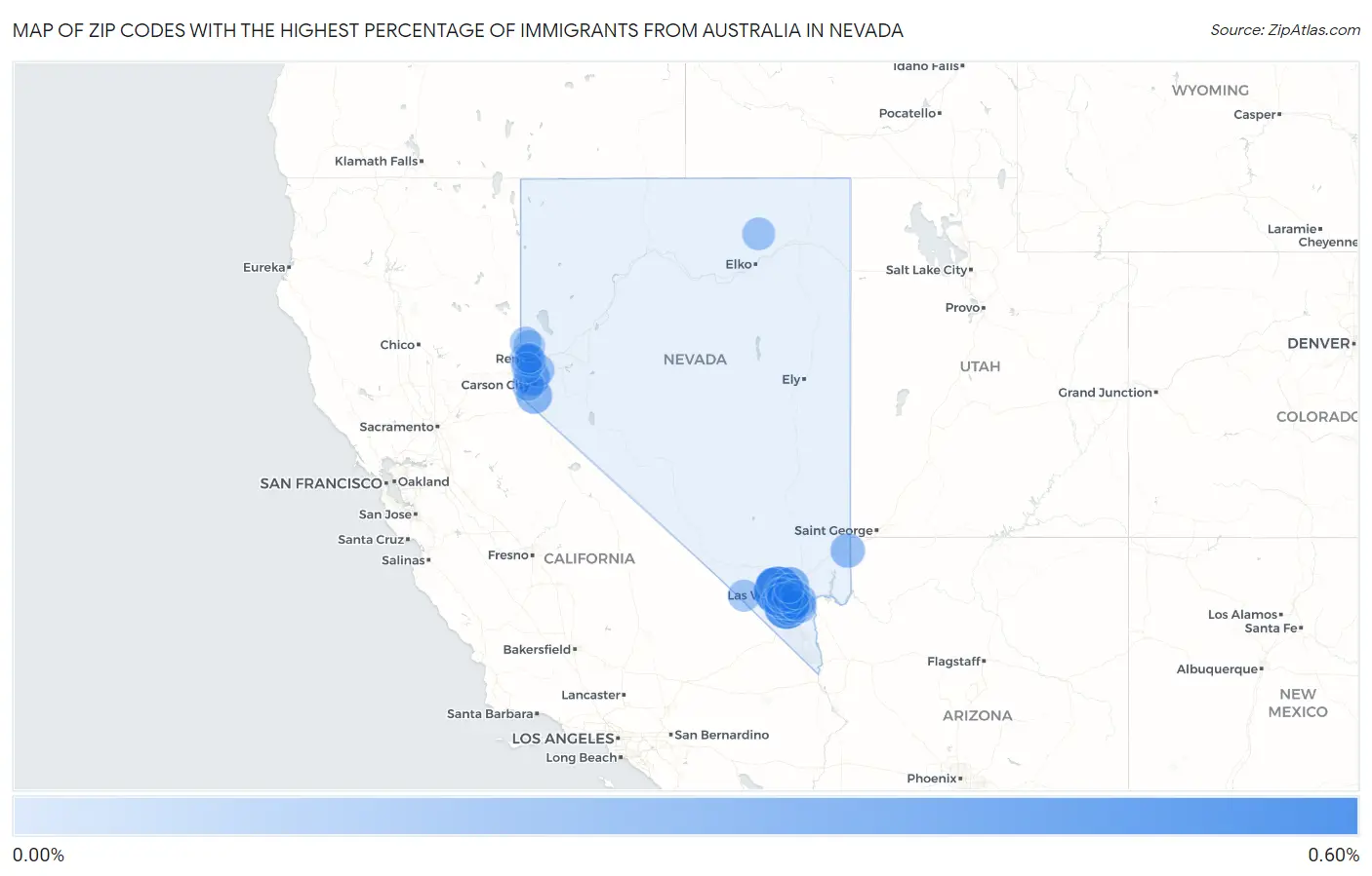 Zip Codes with the Highest Percentage of Immigrants from Australia in Nevada Map
