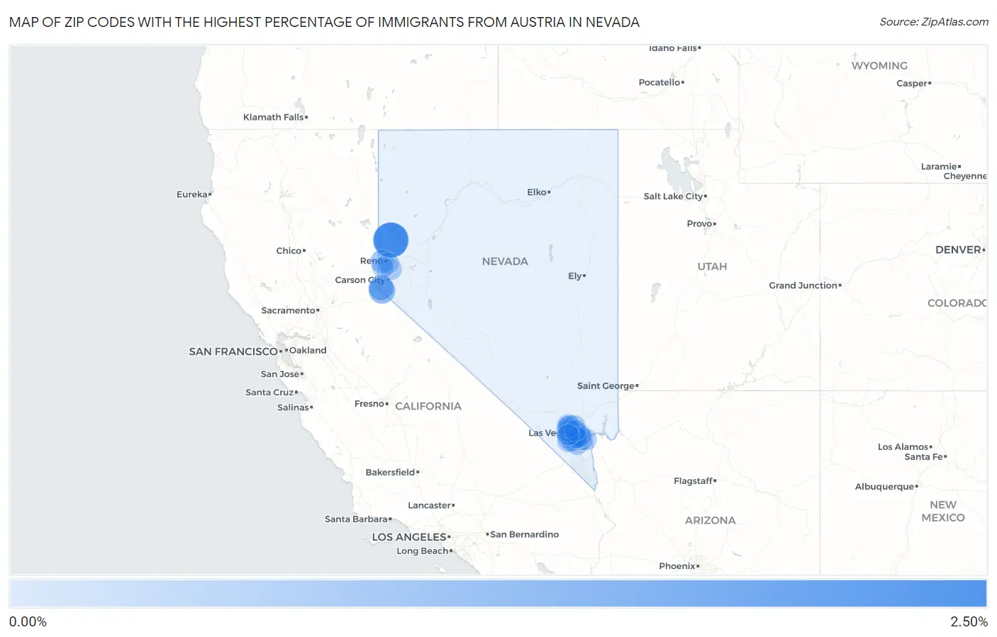 Zip Codes with the Highest Percentage of Immigrants from Austria in Nevada Map