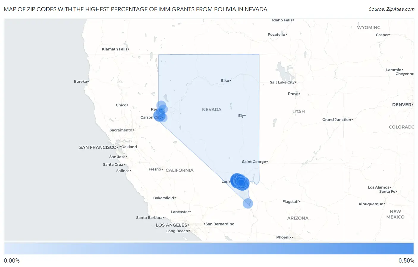 Zip Codes with the Highest Percentage of Immigrants from Bolivia in Nevada Map