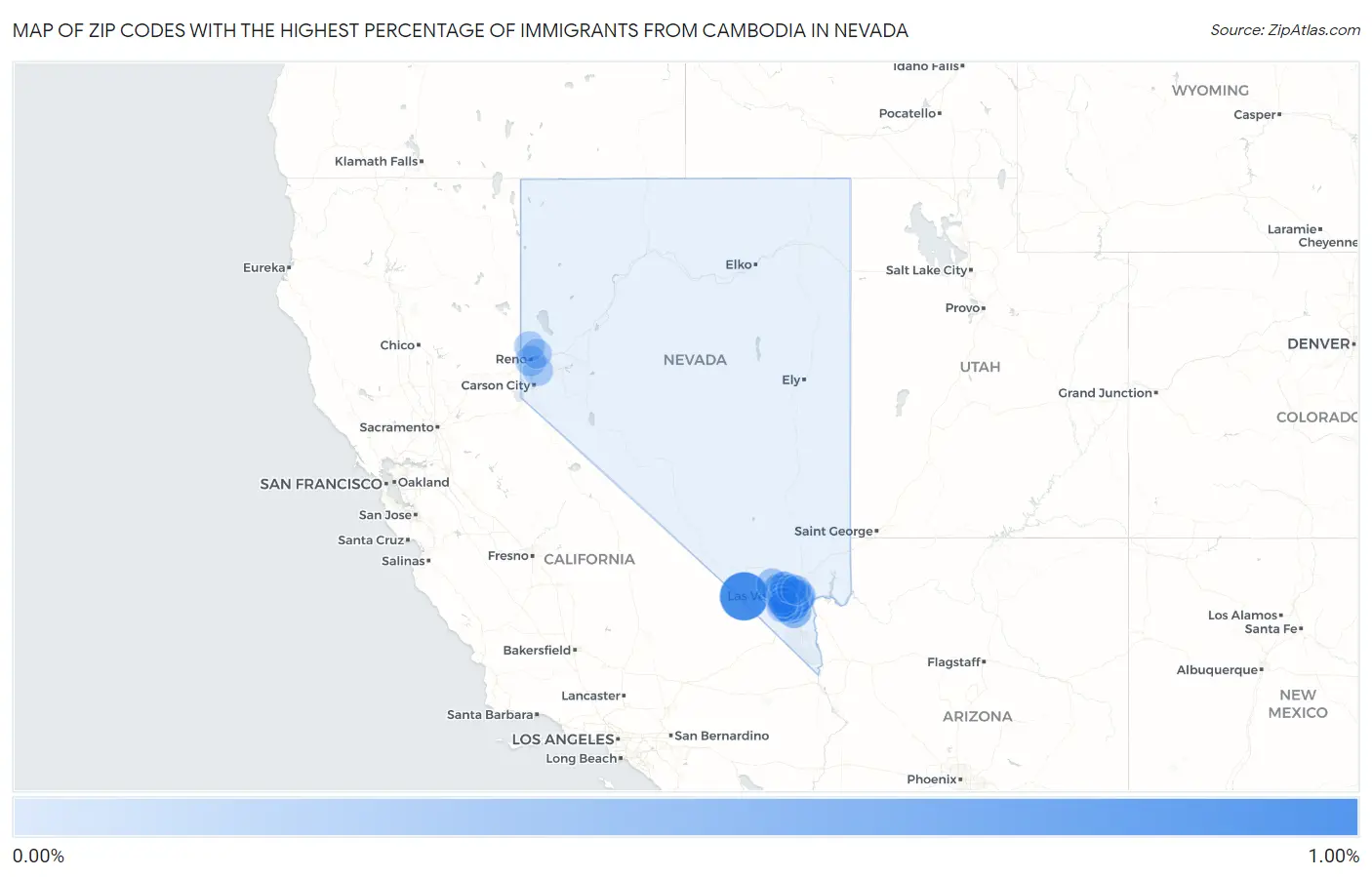 Zip Codes with the Highest Percentage of Immigrants from Cambodia in Nevada Map