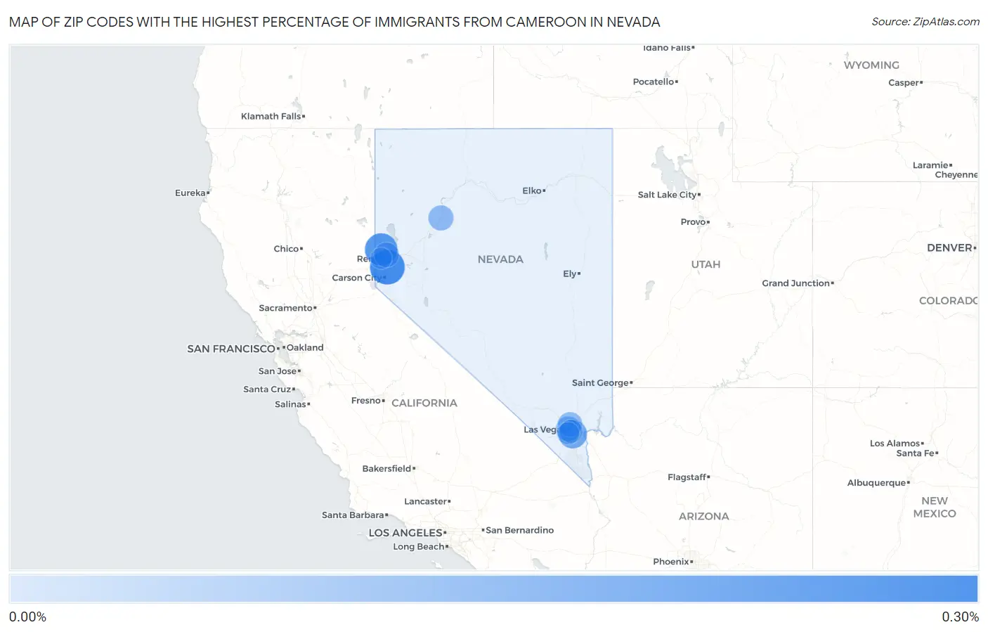 Zip Codes with the Highest Percentage of Immigrants from Cameroon in Nevada Map