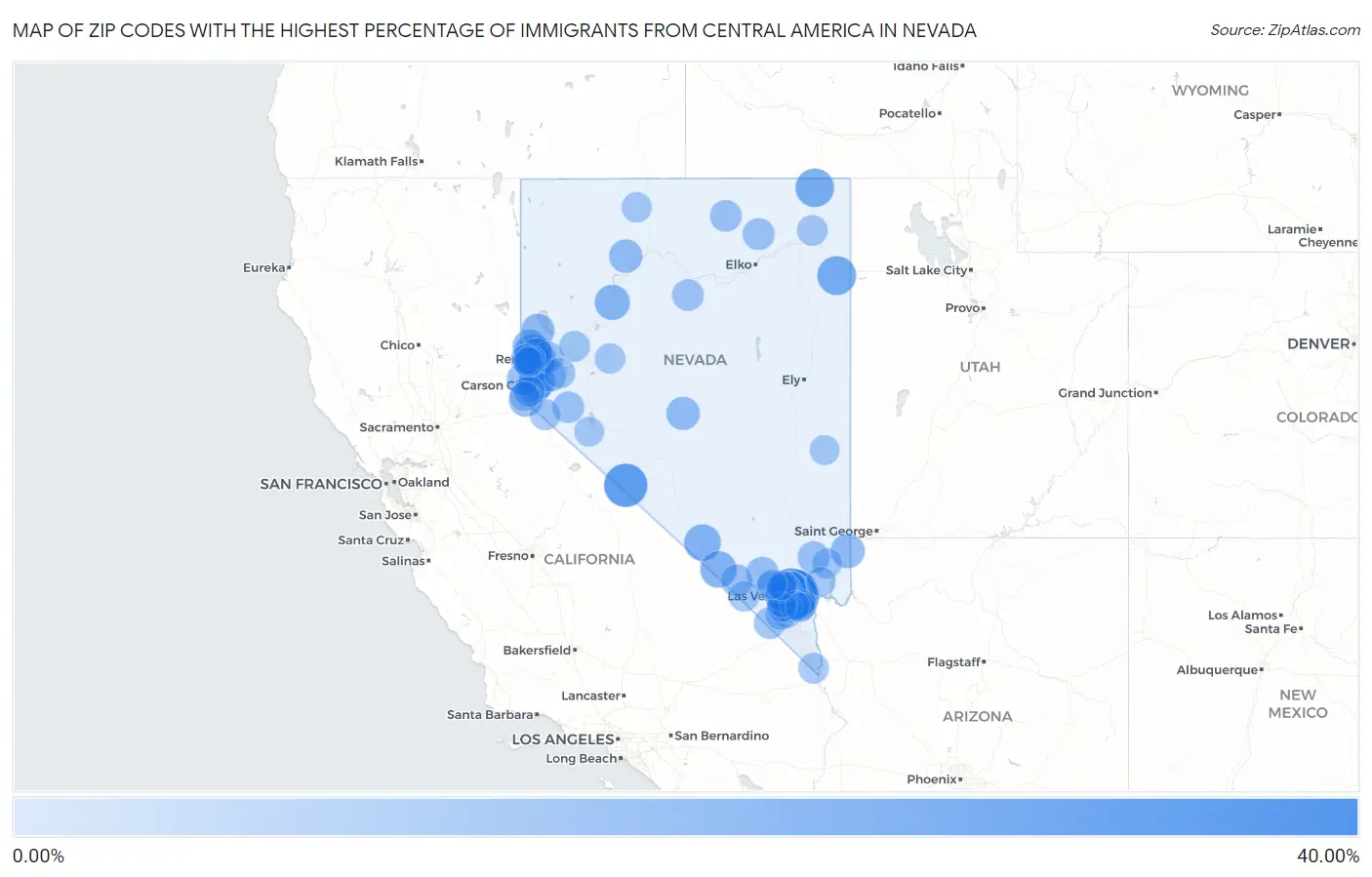 Zip Codes with the Highest Percentage of Immigrants from Central America in Nevada Map