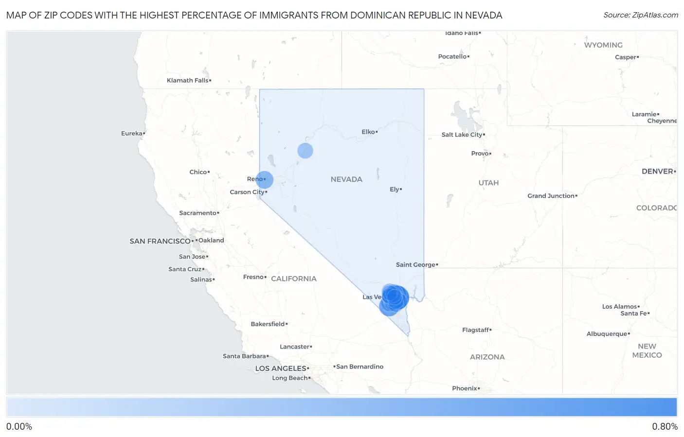 Zip Codes with the Highest Percentage of Immigrants from Dominican Republic in Nevada Map