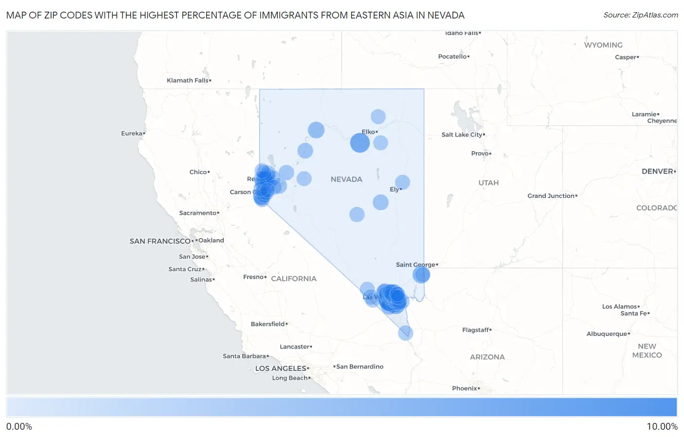 Zip Codes with the Highest Percentage of Immigrants from Eastern Asia in Nevada Map