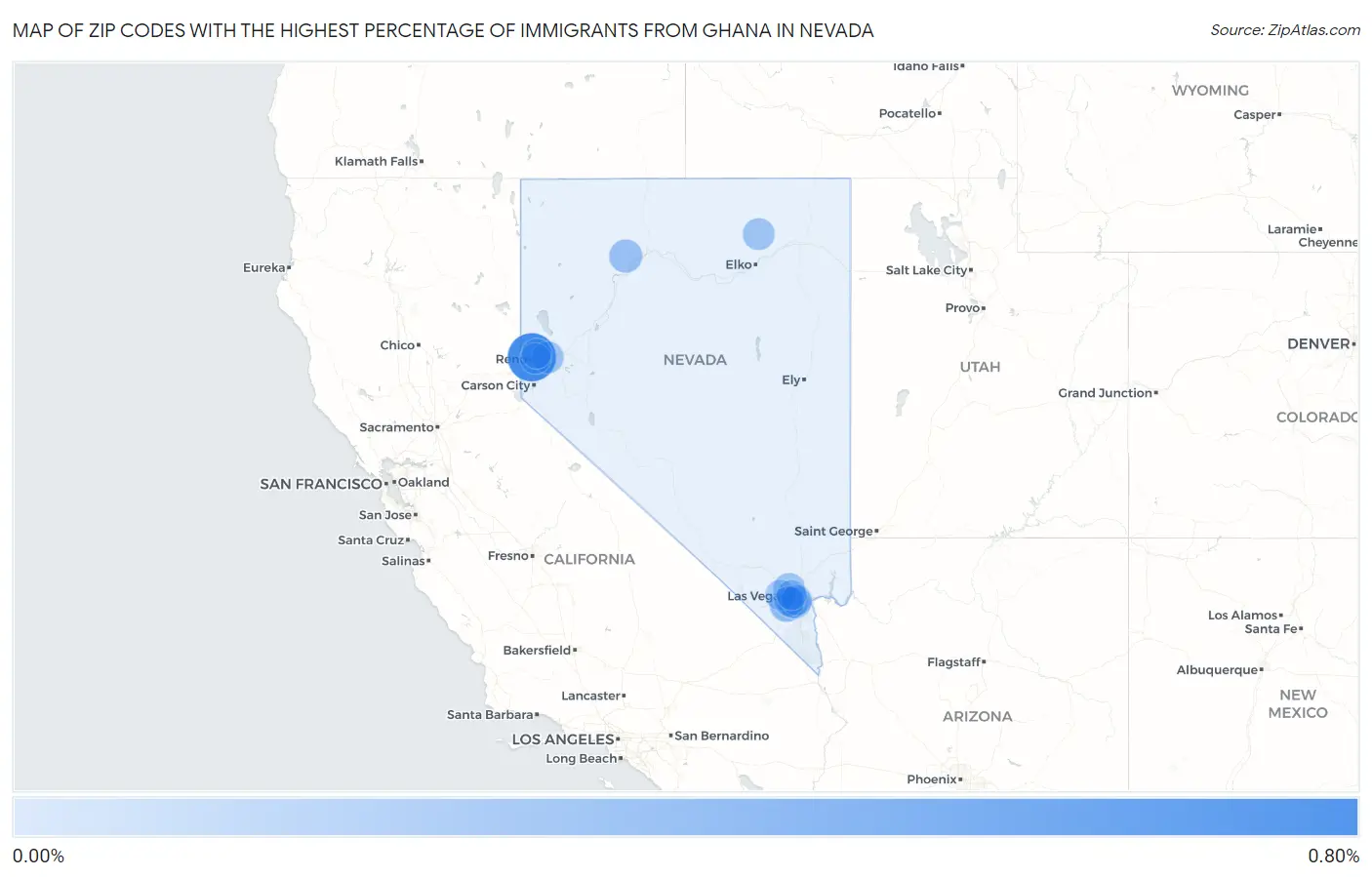Zip Codes with the Highest Percentage of Immigrants from Ghana in Nevada Map