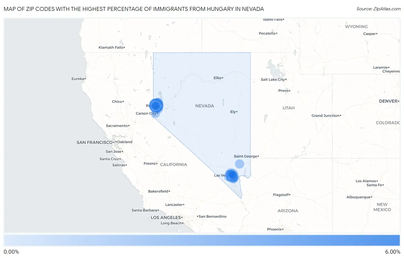 Zip Codes with the Highest Percentage of Immigrants from Hungary in Nevada Map