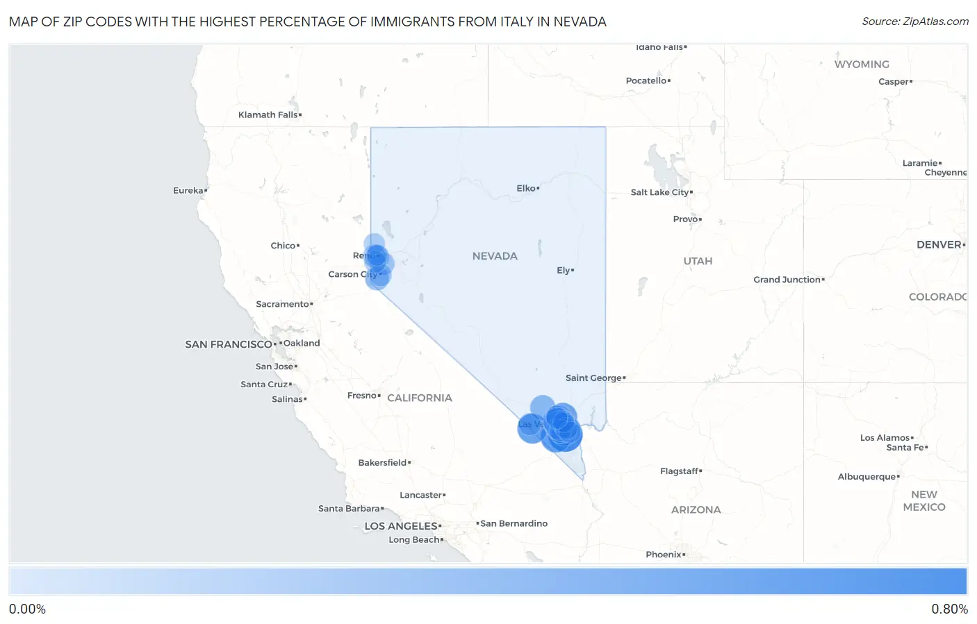 Zip Codes with the Highest Percentage of Immigrants from Italy in Nevada Map