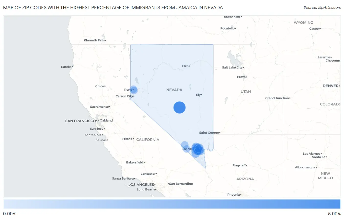 Zip Codes with the Highest Percentage of Immigrants from Jamaica in Nevada Map