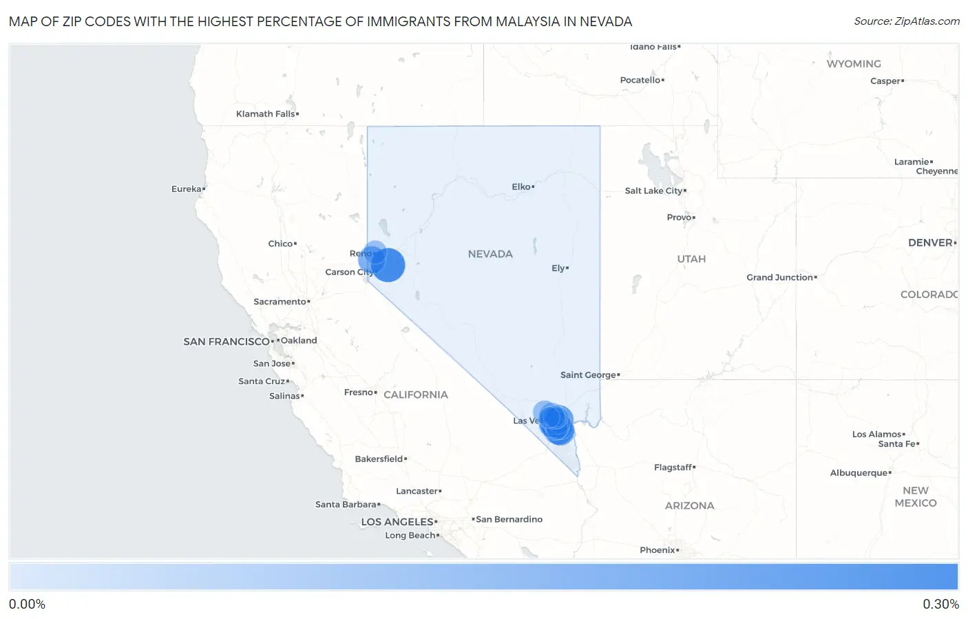 Zip Codes with the Highest Percentage of Immigrants from Malaysia in Nevada Map