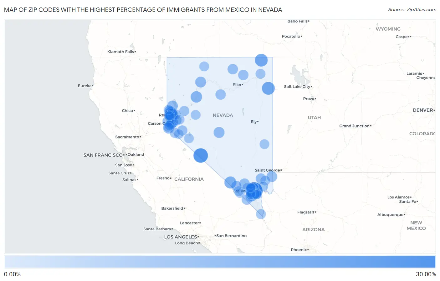 Zip Codes with the Highest Percentage of Immigrants from Mexico in Nevada Map