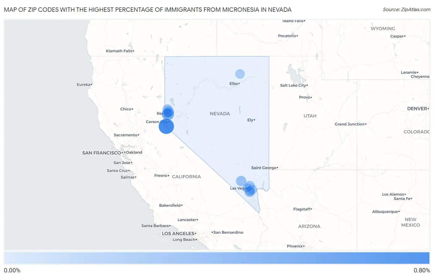 Zip Codes with the Highest Percentage of Immigrants from Micronesia in Nevada Map