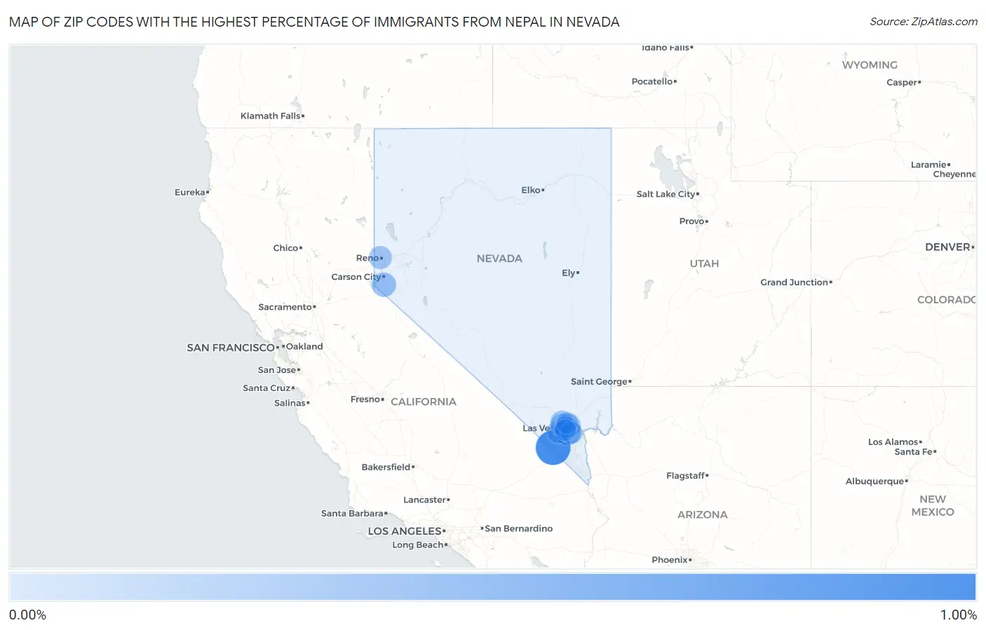 Zip Codes with the Highest Percentage of Immigrants from Nepal in Nevada Map
