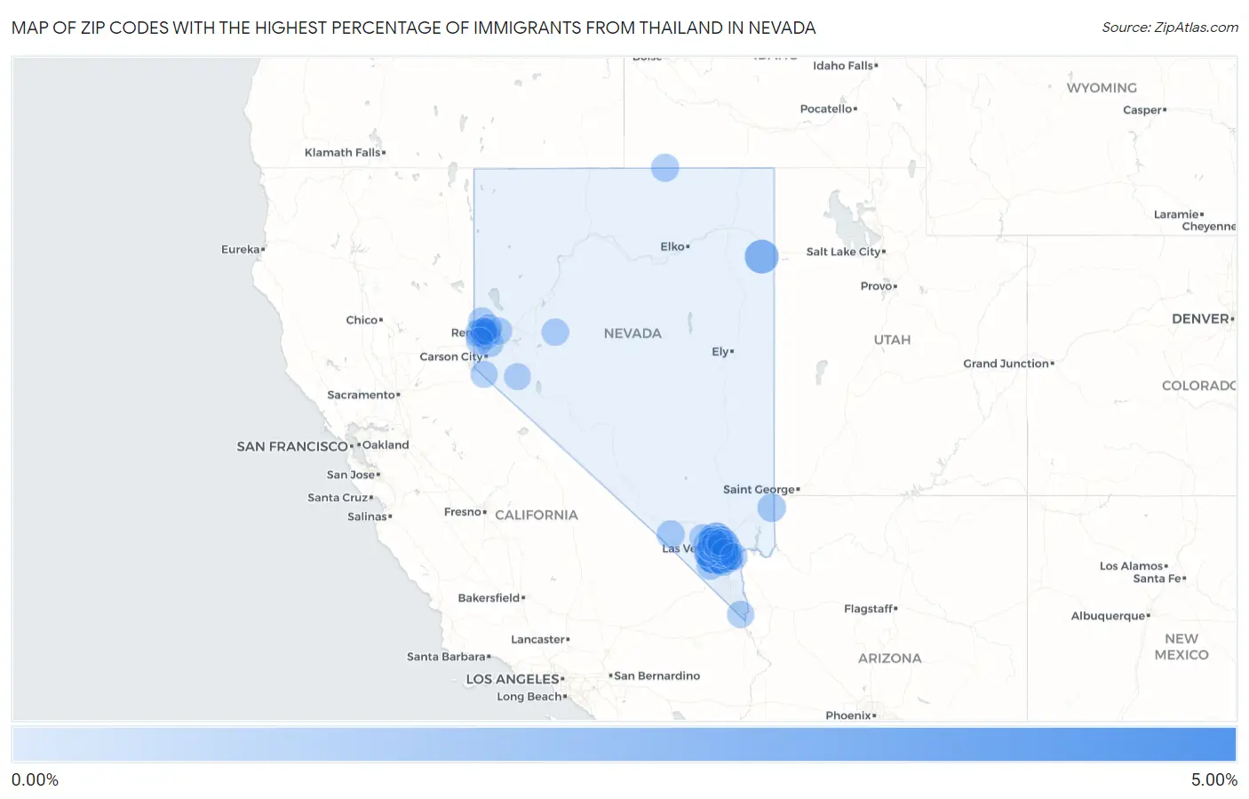 Zip Codes with the Highest Percentage of Immigrants from Thailand in Nevada Map