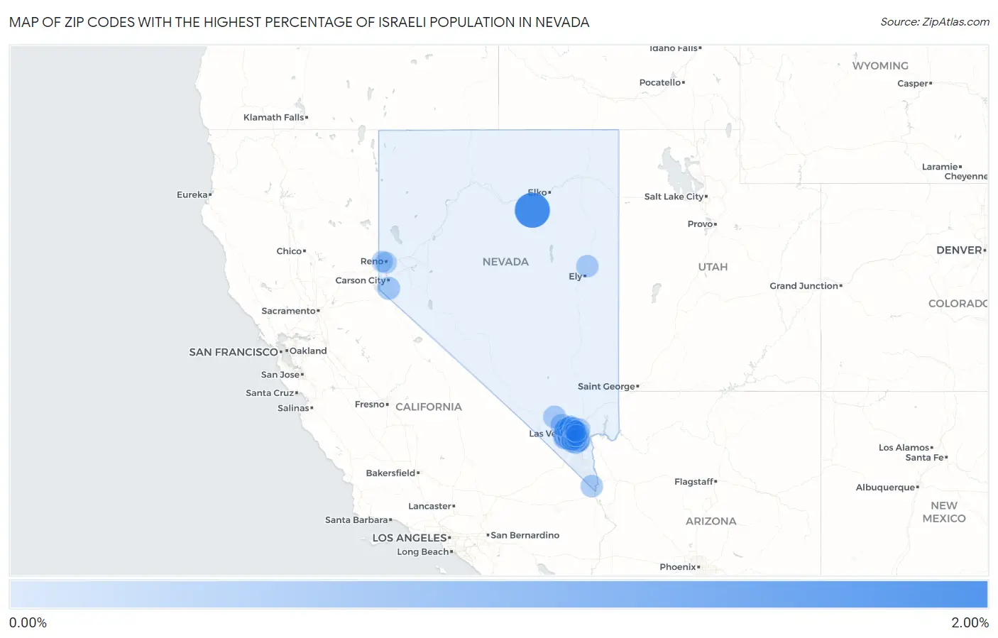 Zip Codes with the Highest Percentage of Israeli Population in Nevada Map