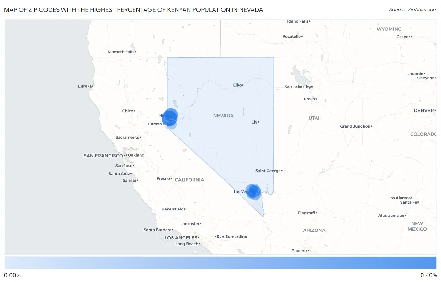 Zip Codes with the Highest Percentage of Kenyan Population in Nevada Map