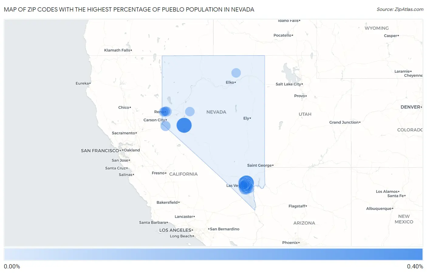 Zip Codes with the Highest Percentage of Pueblo Population in Nevada Map