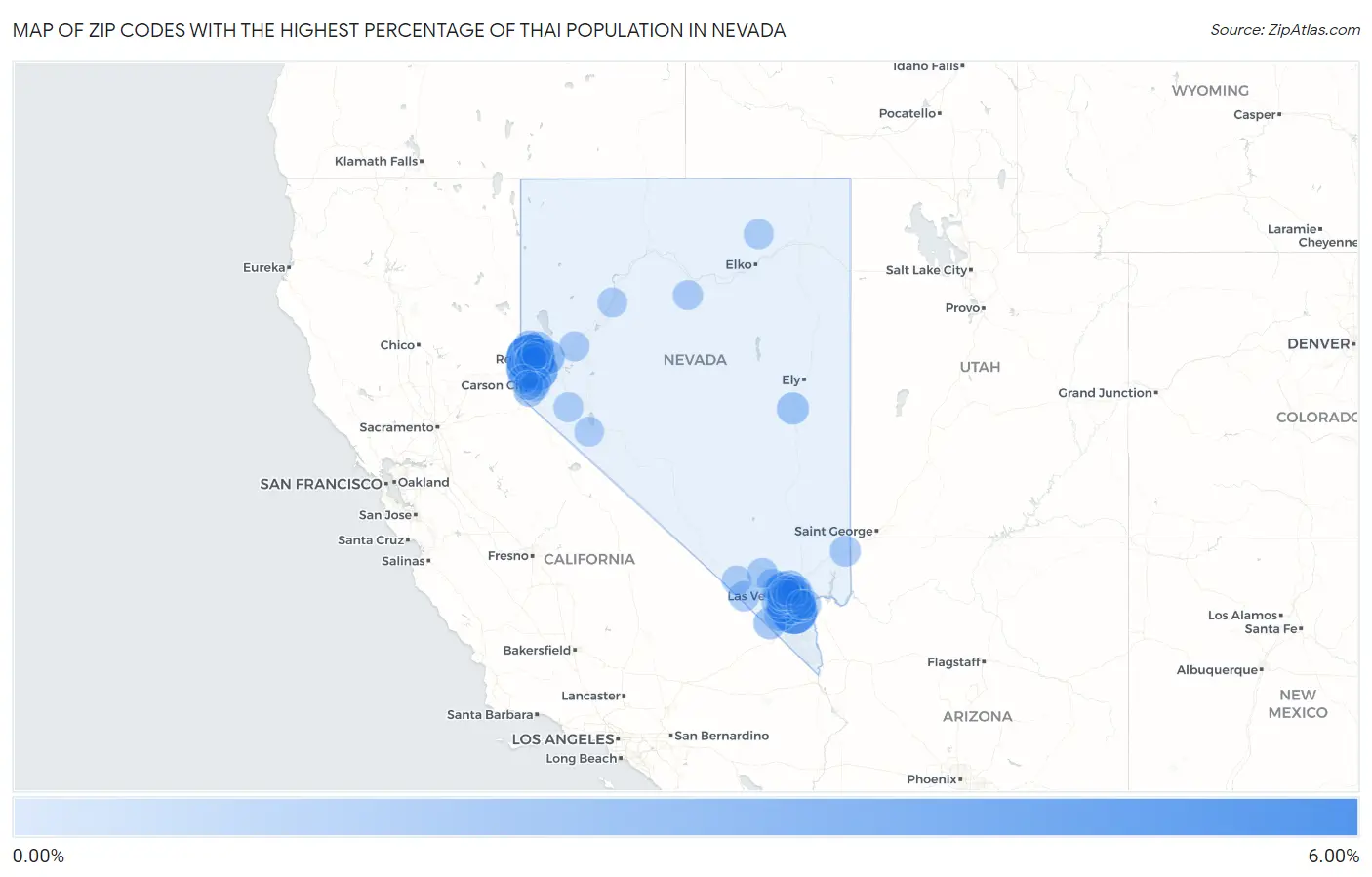 Zip Codes with the Highest Percentage of Thai Population in Nevada Map