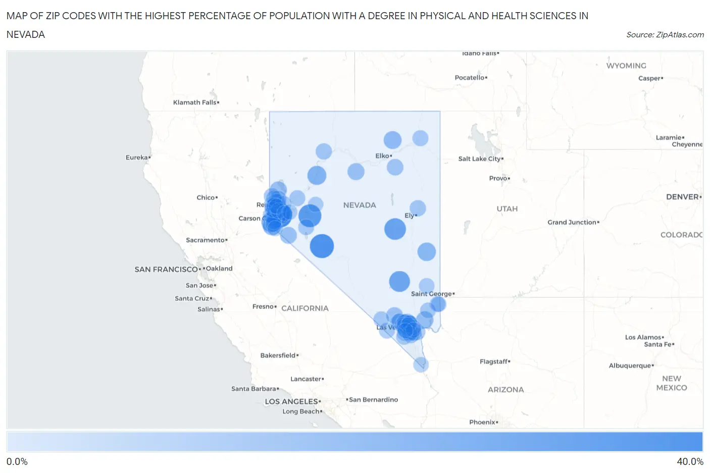 Zip Codes with the Highest Percentage of Population with a Degree in Physical and Health Sciences in Nevada Map