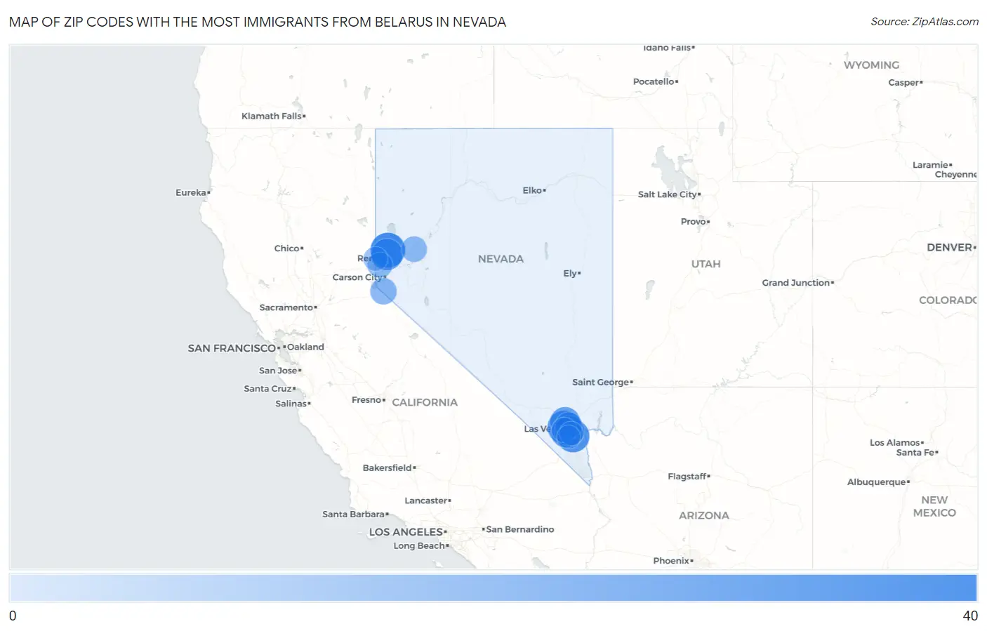 Zip Codes with the Most Immigrants from Belarus in Nevada Map