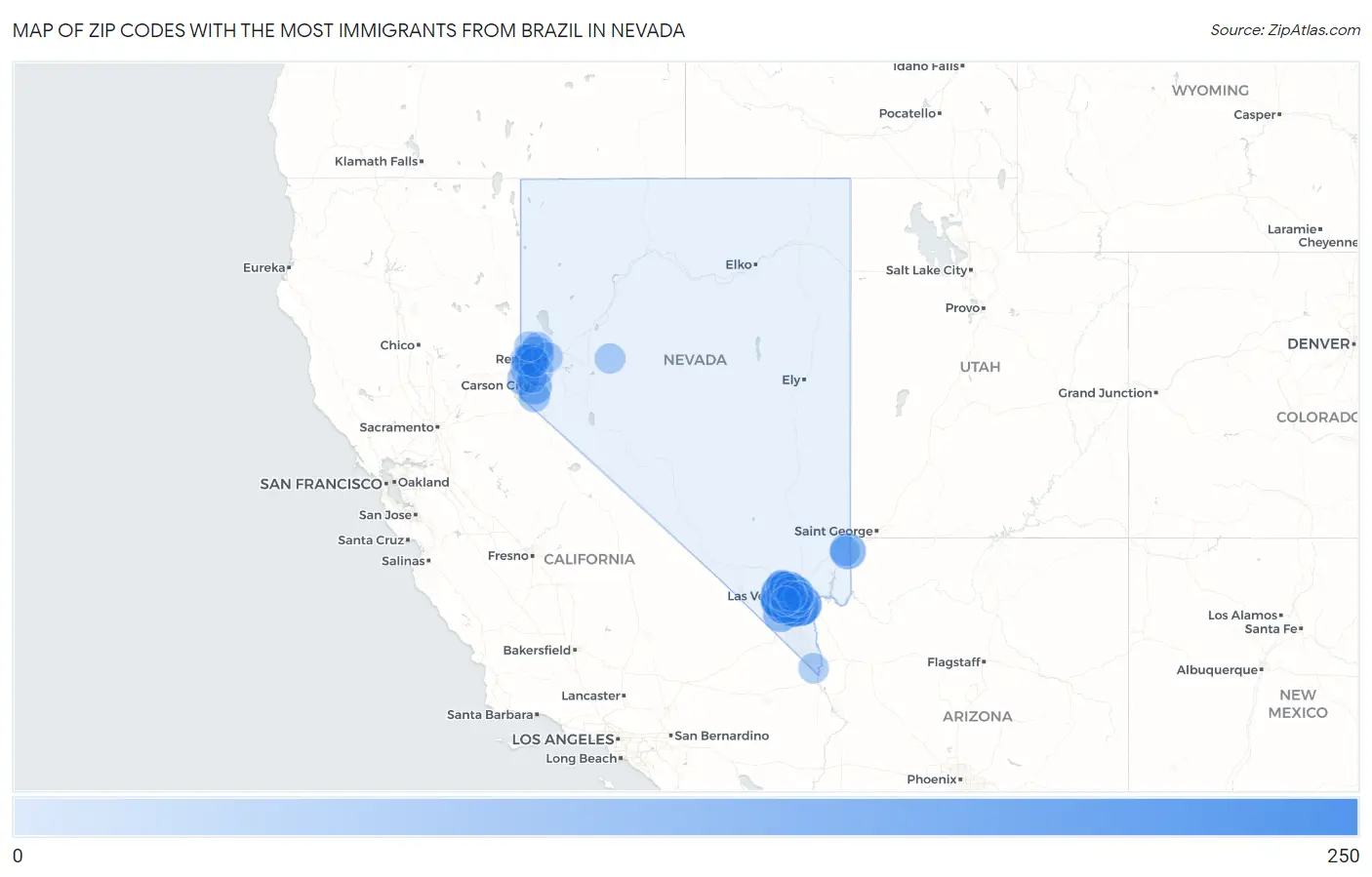Zip Codes with the Most Immigrants from Brazil in Nevada Map