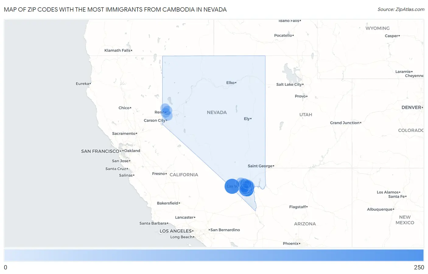 Zip Codes with the Most Immigrants from Cambodia in Nevada Map