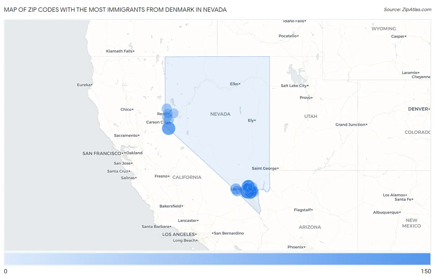 Zip Codes with the Most Immigrants from Denmark in Nevada Map