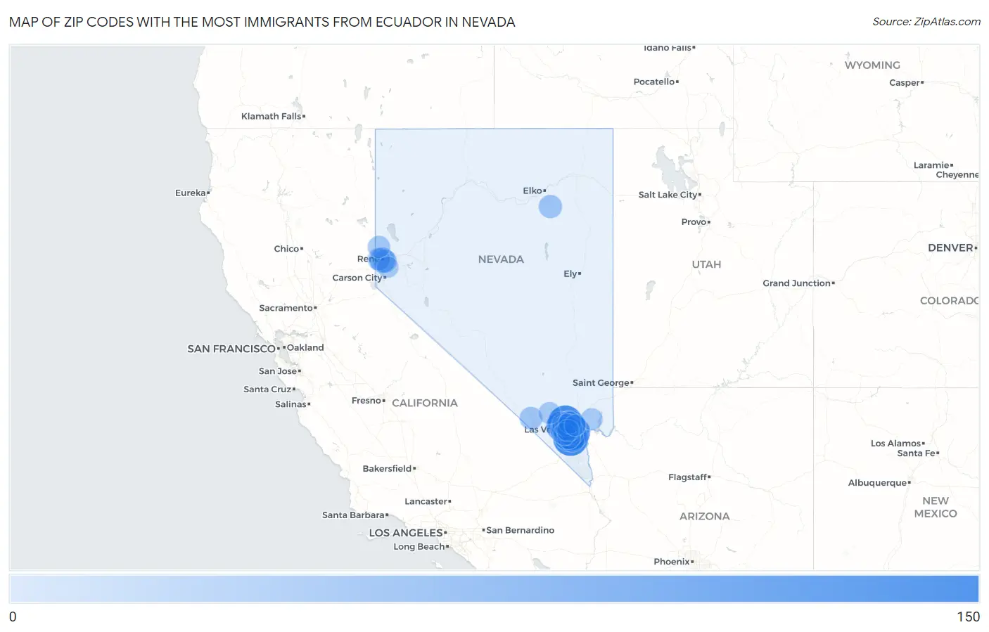 Zip Codes with the Most Immigrants from Ecuador in Nevada Map