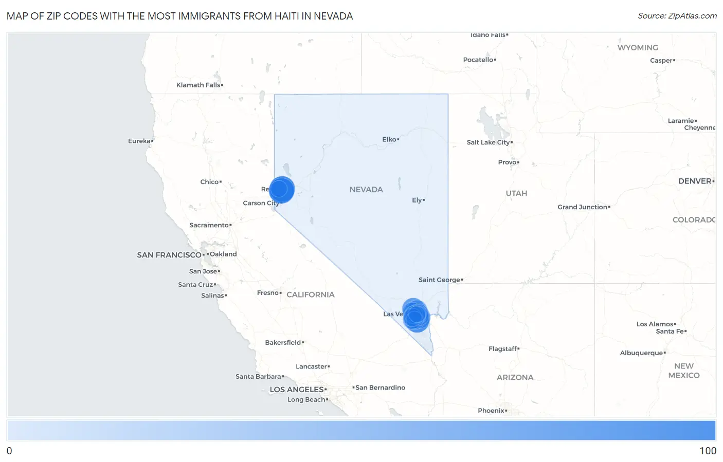 Zip Codes with the Most Immigrants from Haiti in Nevada Map
