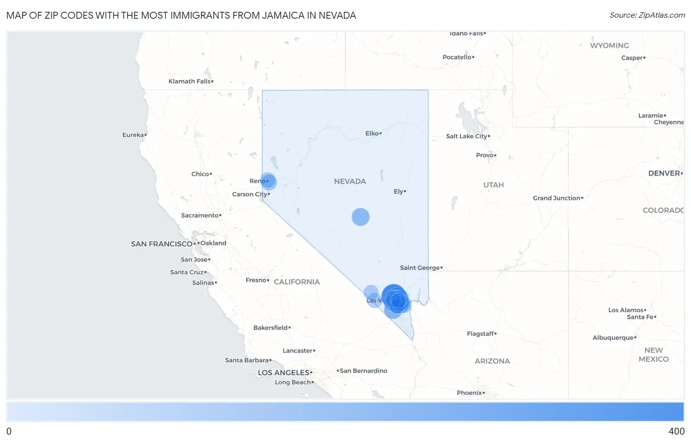 Zip Codes with the Most Immigrants from Jamaica in Nevada Map