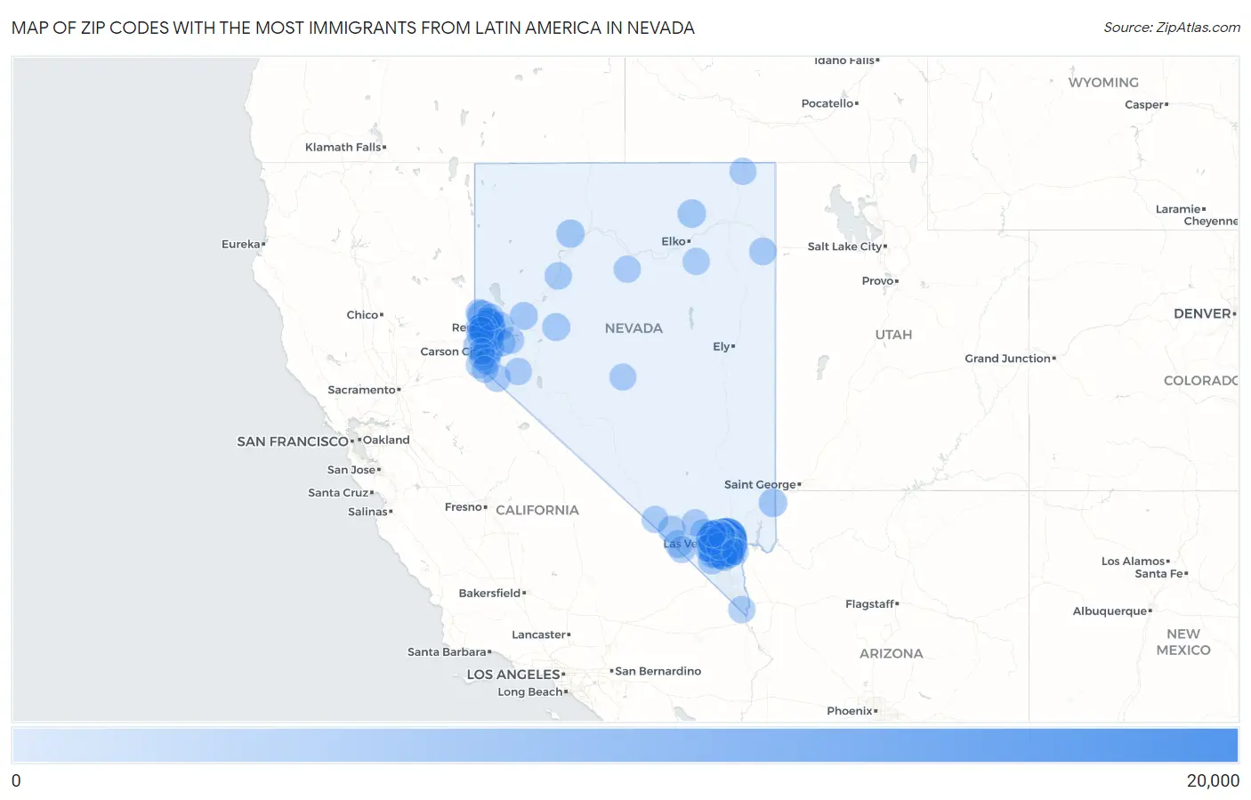 Zip Codes with the Most Immigrants from Latin America in Nevada Map
