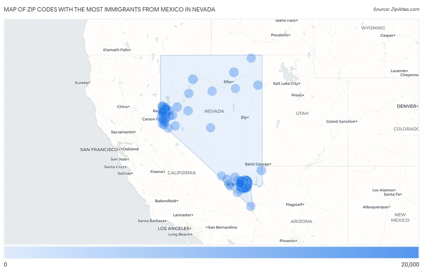 Zip Codes with the Most Immigrants from Mexico in Nevada Map