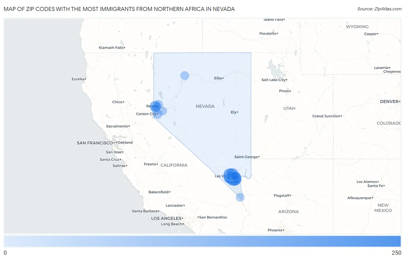 Zip Codes with the Most Immigrants from Northern Africa in Nevada Map