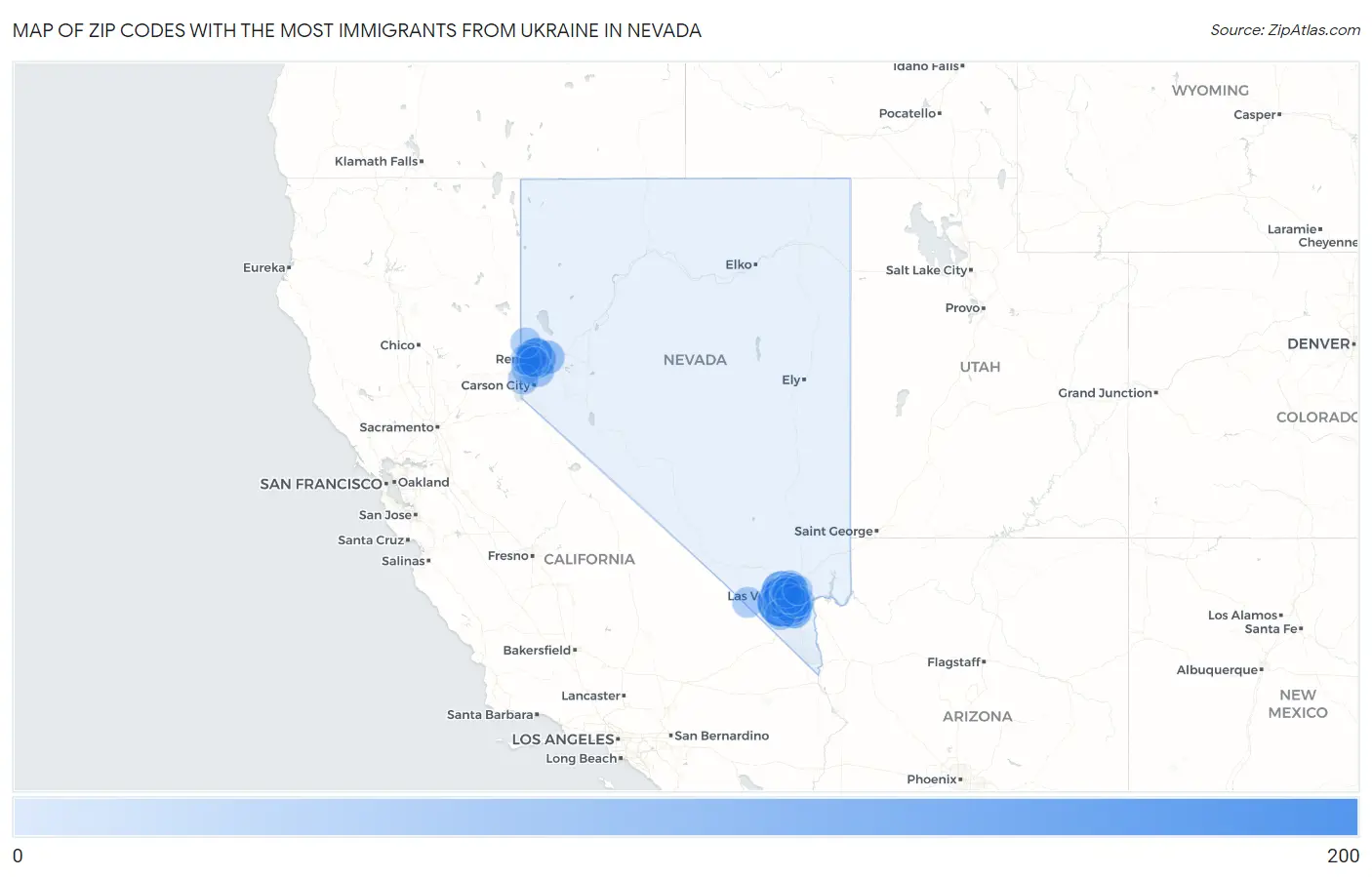 Zip Codes with the Most Immigrants from Ukraine in Nevada Map
