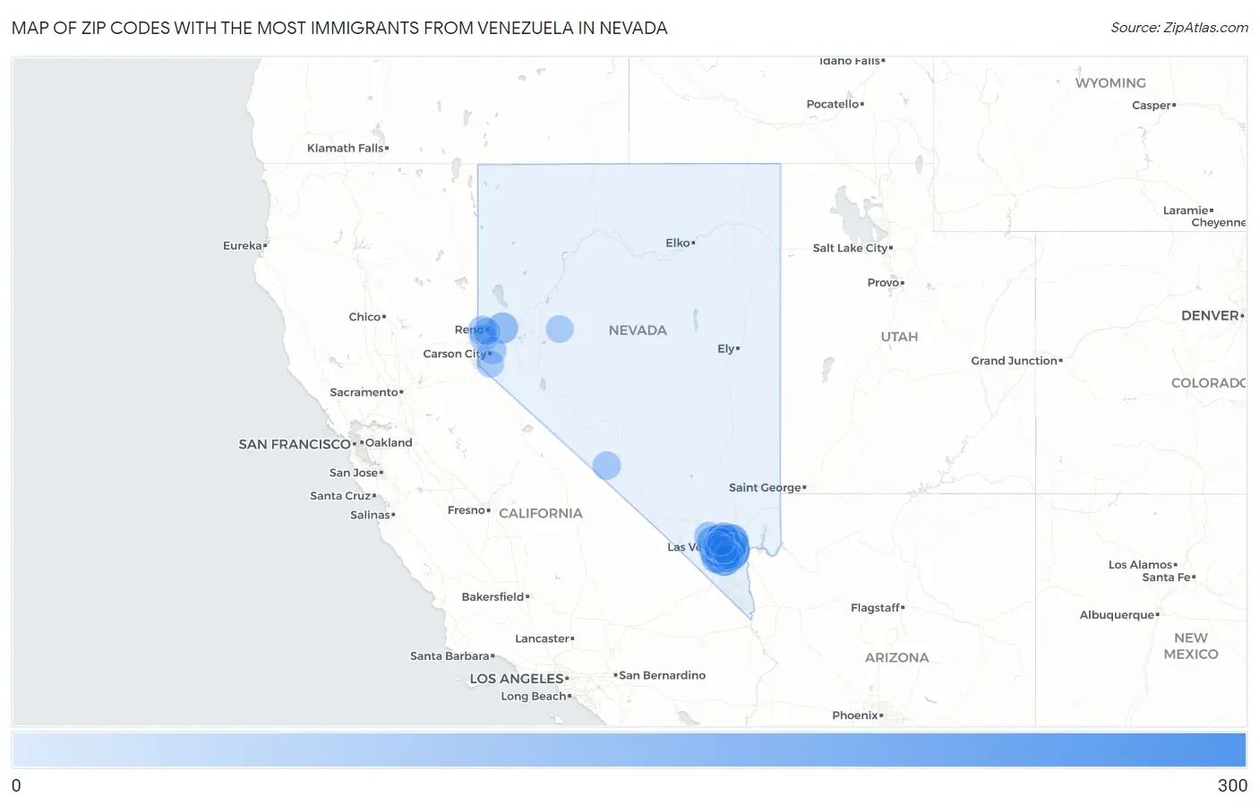 Zip Codes with the Most Immigrants from Venezuela in Nevada Map