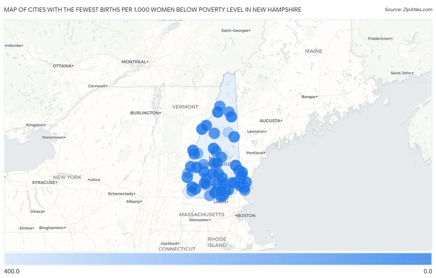 Cities with the Fewest Births per 1,000 Women Below Poverty Level in New Hampshire Map