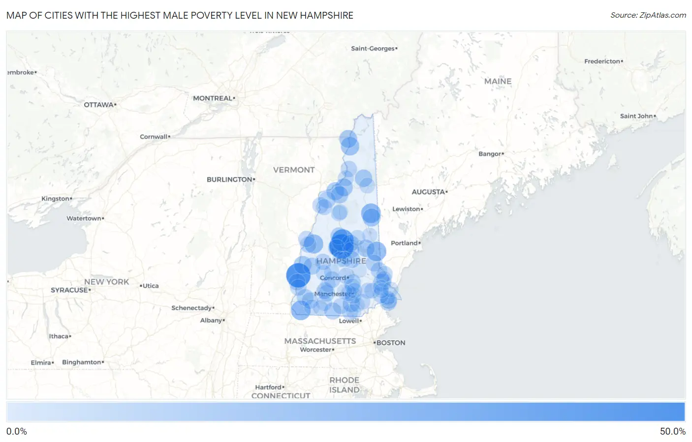 Cities with the Highest Male Poverty Level in New Hampshire Map