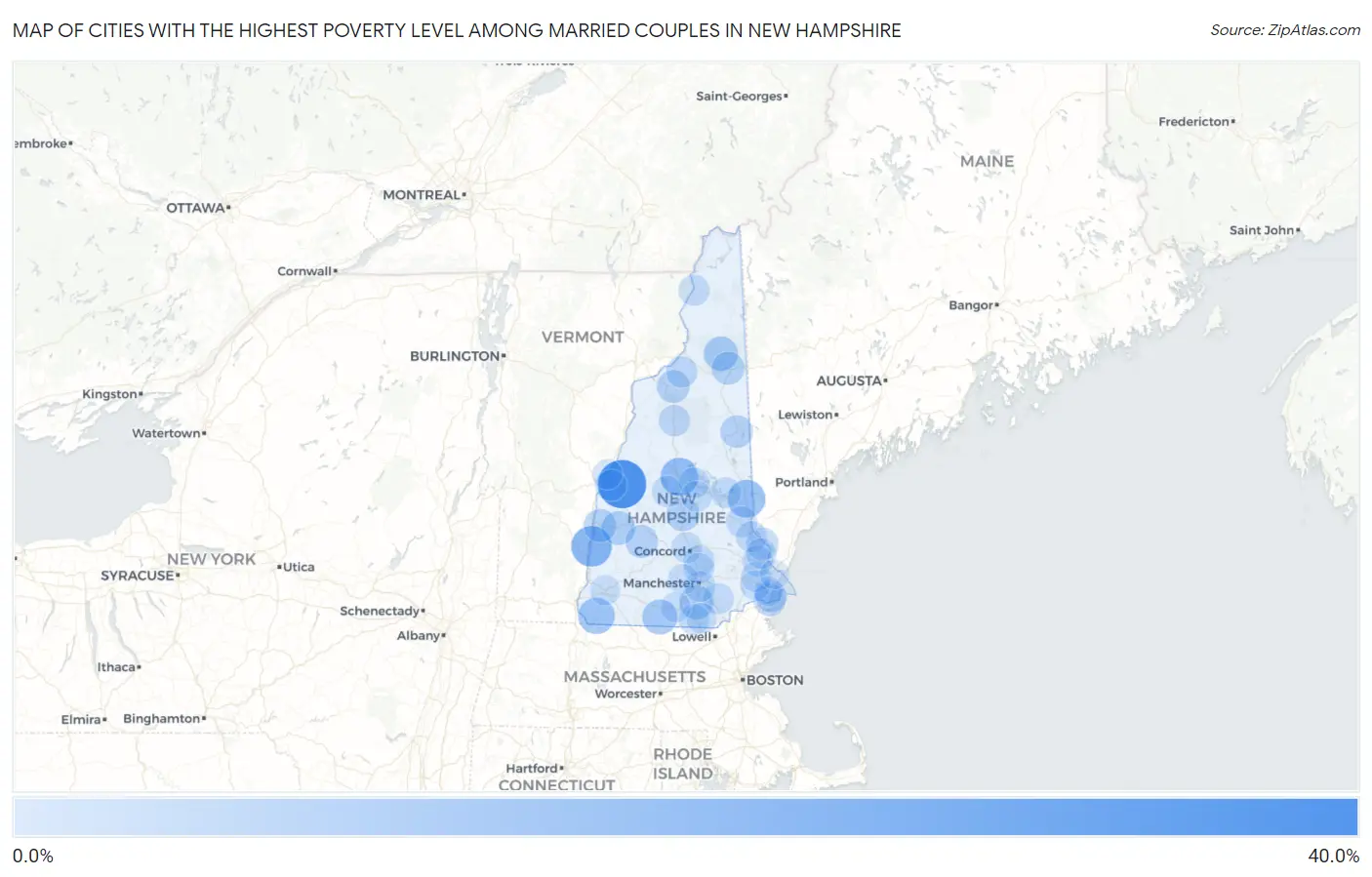 Cities with the Highest Poverty Level Among Married Couples in New Hampshire Map
