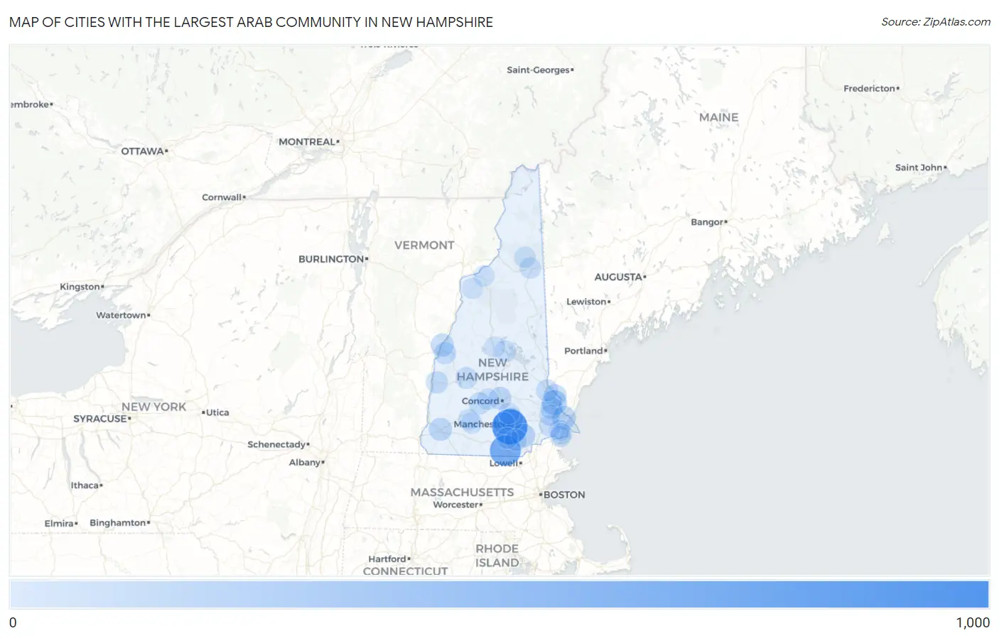 Cities with the Largest Arab Community in New Hampshire Map