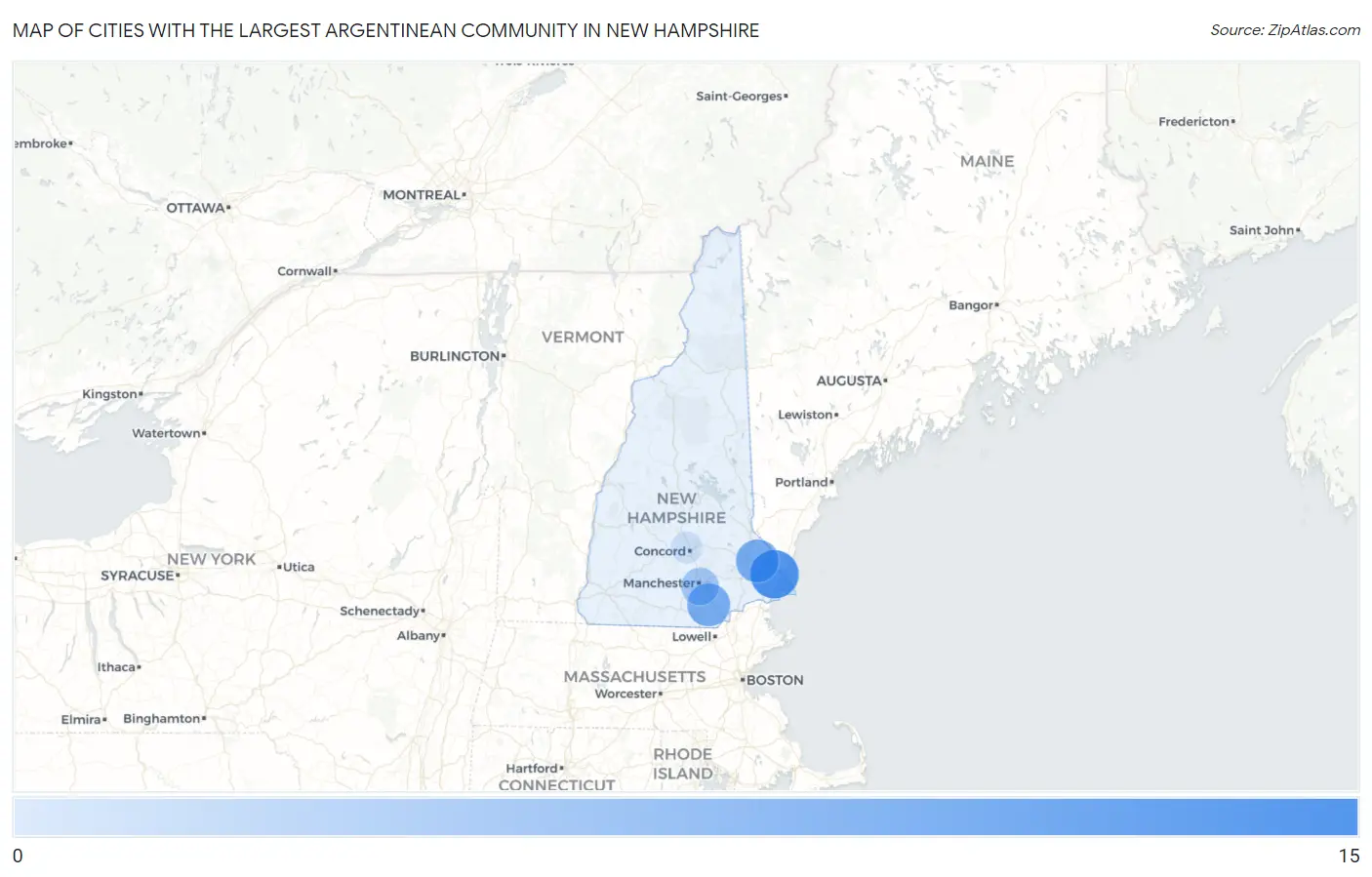 Cities with the Largest Argentinean Community in New Hampshire Map